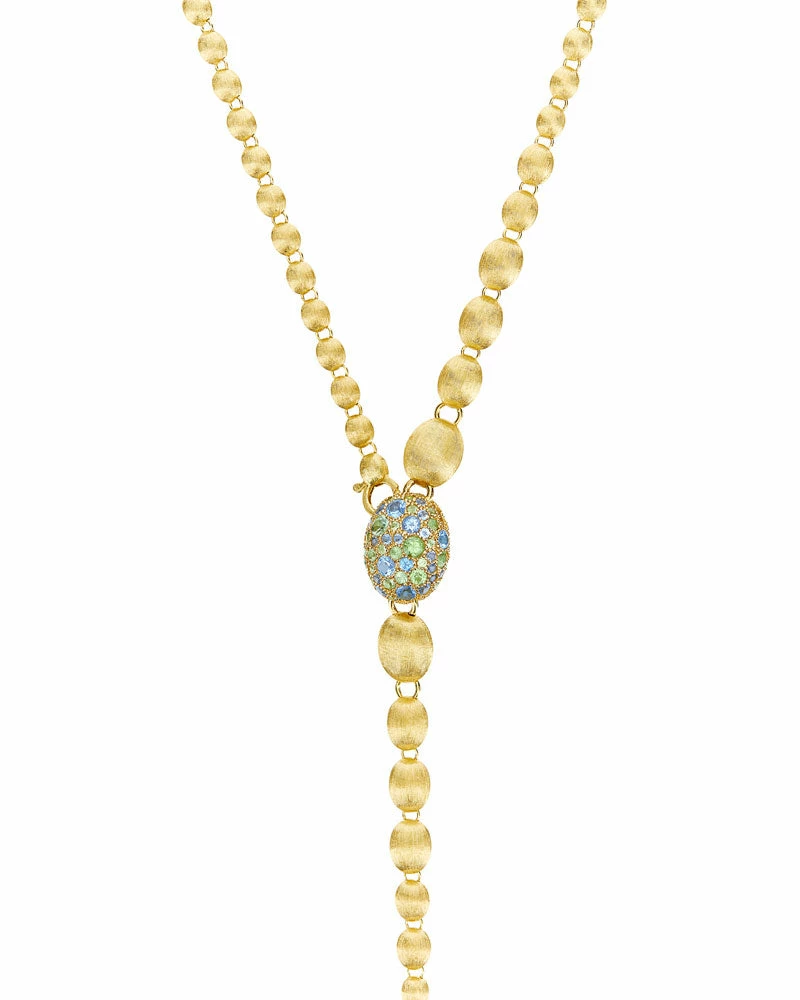 "Reverse" Gold, Blue Diamonds, Swiss Blue Topaz, Green Sapphires And London Blue Topaz Convertible Y Necklace (SMALL) 9 "Reverse" Gold, Blue Diamonds, Swiss Blue Topaz, Green Sapphires And London Blue Topaz Convertible Y Necklace (SMALL) - Image 7