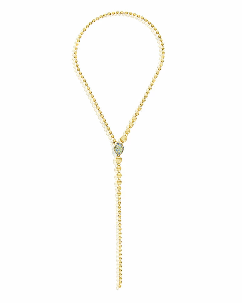 "Reverse" Gold, Blue Diamonds, Swiss Blue Topaz, Green Sapphires And London Blue Topaz Convertible Y Necklace (SMALL) 5 "Reverse" Gold, Blue Diamonds, Swiss Blue Topaz, Green Sapphires And London Blue Topaz Convertible Y Necklace (SMALL) - Image 3