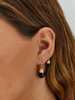 "Ciliegine" Gold And Black Onyx Ball Drop Earrings With Diamonds Details (SMALL) -Nanis Sales 1107