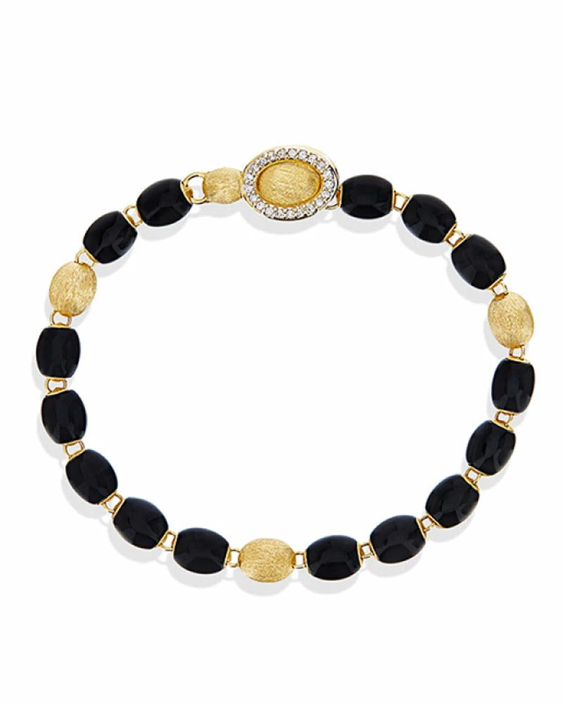 "IVY" Black Onyx Bracelet With Gold Boules And Diamonds 3 "IVY" Black Onyx Bracelet With Gold Boules And Diamonds