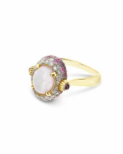 "Reverse" Gold, Pink Sapphires, Rubies, White Australian Opal And Diamonds Double-face Ring (MEDIUM)