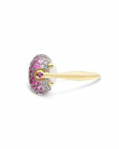 "Reverse" Gold, Pink Sapphires, Rubies, White Australian Opal And Diamonds Double-face Ring (MEDIUM) -Nanis Sales 1276