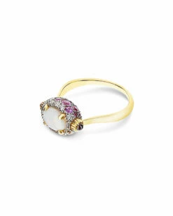 "Reverse" Gold, Pink Sapphires, Rubies, White Australian Opal And Diamonds Double-face Ring (SMALL)