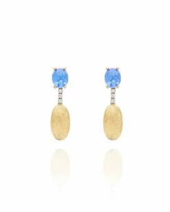 "Azure" Gold, London Blue Topaz Boules And Diamonds Short Earrings