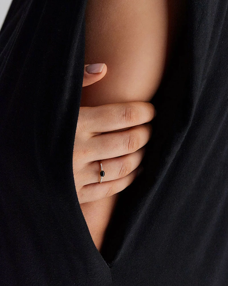 "Mystery Black" Gold, Diamonds And Black Onyx Tiny Ring 4 "Mystery Black" Gold, Diamonds And Black Onyx Tiny Ring - Image 2