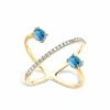 "Azure" Gold, Diamonds And London Blue Topaz Criss Cross Ring