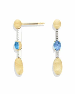 "Azure" Gold, London Blue Topaz And Diamonds Bars Long Earrings -Nanis Sales 1462