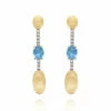 "Azure" Gold, London Blue Topaz And Diamonds Bars Long Earrings