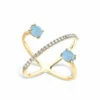 "Azure" Gold, Diamonds And Aquamarine Criss Cross Ring