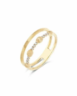 "Élite" Gold Boules And Diamonds Bars Double-band Ring