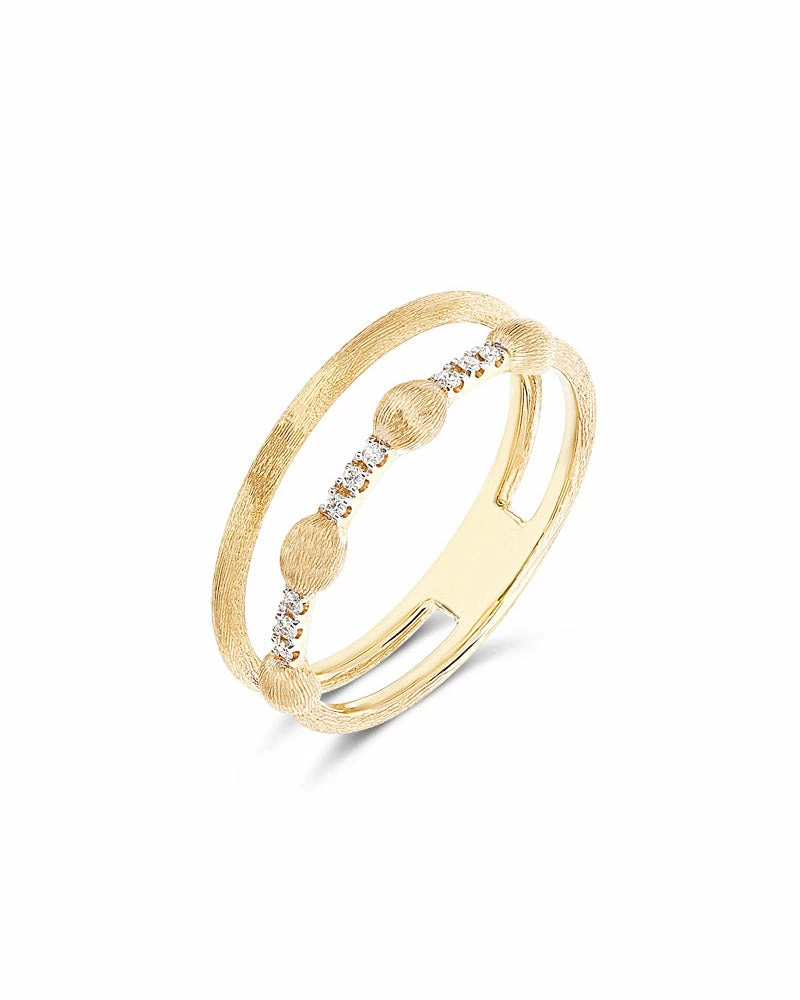 "Élite" Gold Boules And Diamonds Bars Double-band Ring 3 "Élite" Gold Boules And Diamonds Bars Double-band Ring