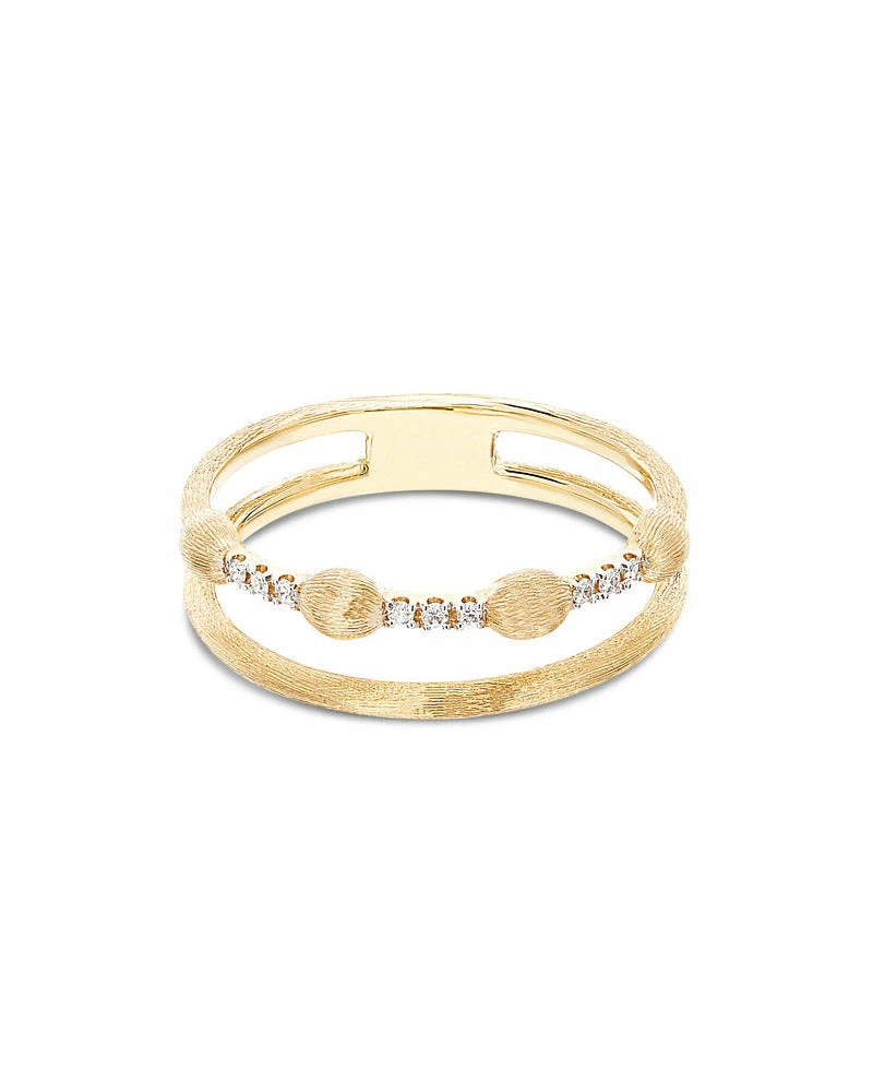 "Élite" Gold Boules And Diamonds Bars Double-band Ring 5 "Élite" Gold Boules And Diamonds Bars Double-band Ring - Image 3