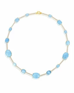 Ipanema "Aria" Gold, Aquamarine And Diamonds Bars Collar Necklace