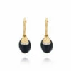 "Ciliegine" Gold And Black Onyx Ball Drop Earrings With Diamonds Details (SMALL)
