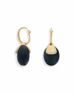 "Ciliegine" Gold And Black Onyx Ball Drop Earrings With Diamonds Details (LARGE) -Nanis Sales 316