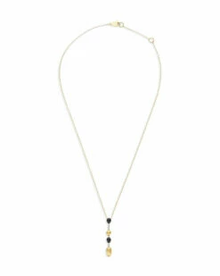 "Mystery Black" Gold, Diamonds And Black Onyx Dainty Long Necklace -Nanis Sales 318