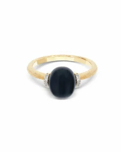 "Mystery Black" Gold And Diamonds Ring With Black Onyx Boule -Nanis Sales 345