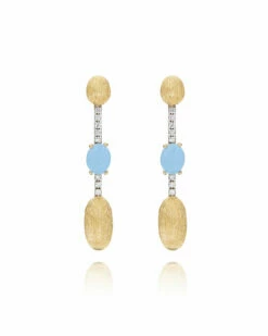 "Azure" Gold, Aquamarine And Diamonds Long Earrings