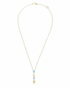 "Azure" Gold, Diamonds And Aquamarine Dainty Long Necklace -Nanis Sales 361