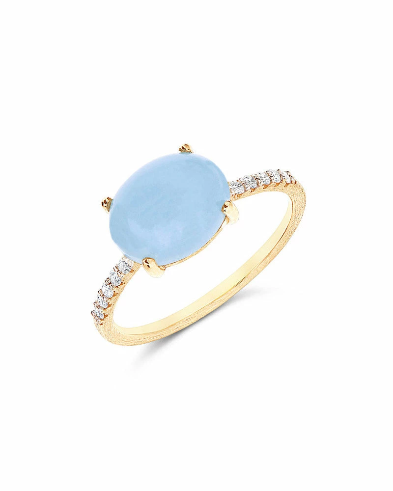 "Azure" Gold, Diamonds And Aquamarine Stackable Ring 3 "Azure" Gold, Diamonds And Aquamarine Stackable Ring