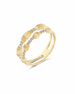"Élite" Irregular Gold Boules And Diamonds Bars Double-band Ring