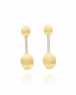 "Élite" Gold Boules Connected With A Diamonds Bar Earrings