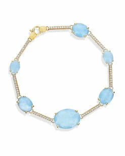 Ipanema "Aria" Gold, Aquamarine Boules And Diamonds Bars Bracelet