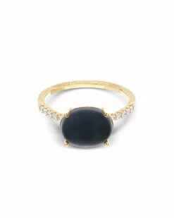 "Mystery Black" Gold, Diamonds And Black Onyx Stackable Ring -Nanis Sales 497