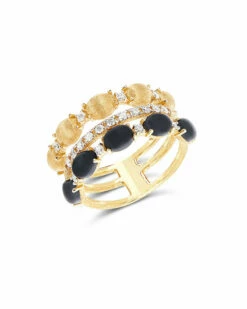 "Mystery Black" Brilliant-cut Diamonds Pavé, Gold And Black Onyx Boules Triple-band Ring