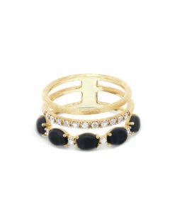 "Mystery Black" Gold, Diamonds And Black Onyx Boules Triple-band Ring -Nanis Sales 506