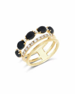 "Mystery Black" Gold, Diamonds And Black Onyx Boules Triple-band Ring