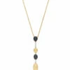 "Mystery Black" Gold, Diamonds And Black Onyx Dainty Long Necklace