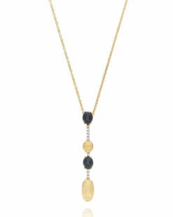 "Mystery Black" Gold, Diamonds And Black Onyx Dainty Long Necklace