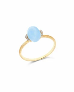 "Azure" Gold And Diamonds Ring With Small Aquamarine Boule