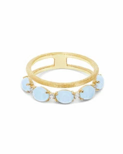 "Azure" Gold, Diamonds And Aquamarine Double-band Ring -Nanis Sales 555