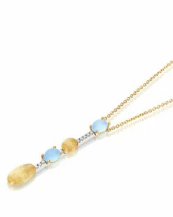 "Azure" Gold, Diamonds And Aquamarine Dainty Long Necklace -Nanis Sales 579