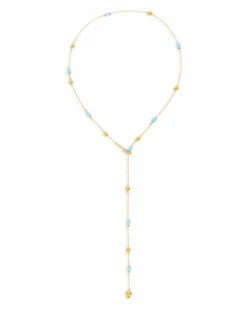 "Soffio" Gold, Diamonds And Aquamarine Y Necklace