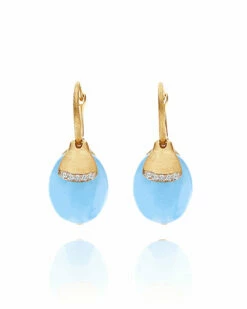 "Azure" Ciliegine Gold And Milky Aquamarine Ball Drop Earrings With Diamonds Details (LARGE)