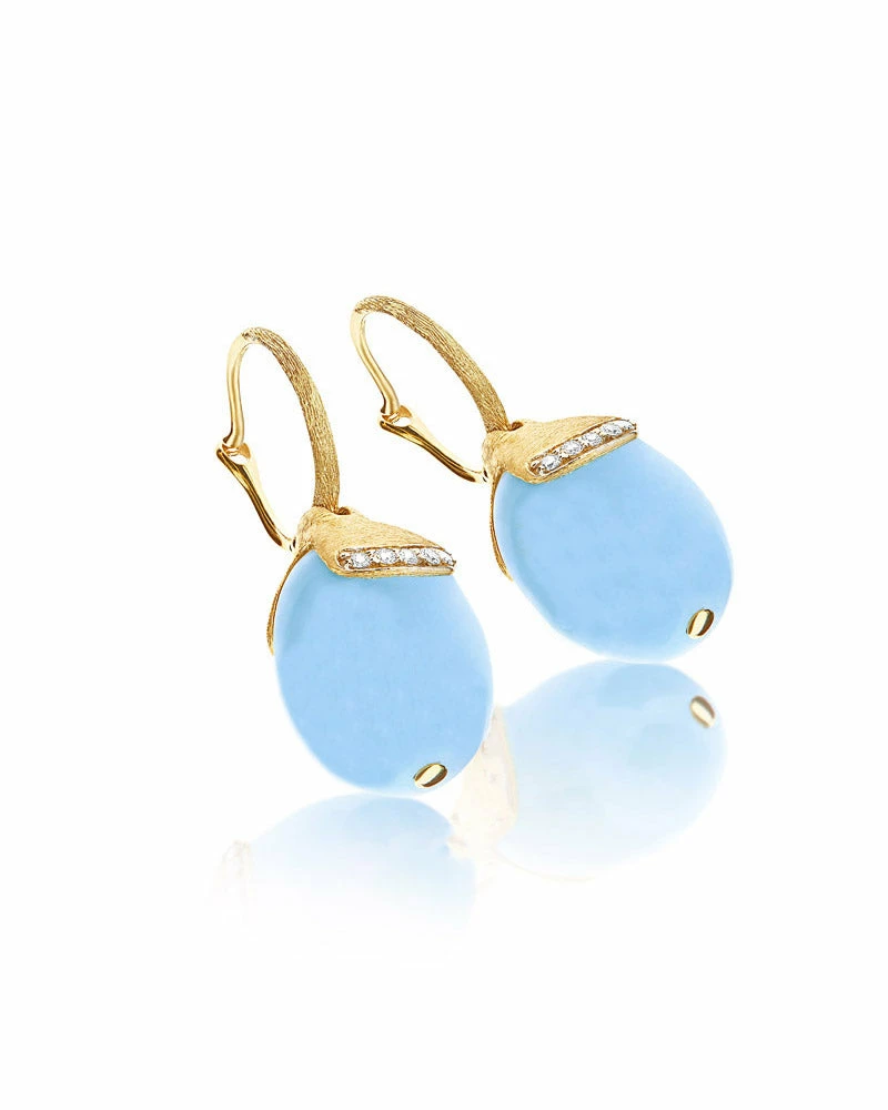 "Azure" Ciliegine Gold And Milky Aquamarine Ball Drop Earrings With Diamonds Details (LARGE) 5 "Azure" Ciliegine Gold And Milky Aquamarine Ball Drop Earrings With Diamonds Details (LARGE) - Image 3