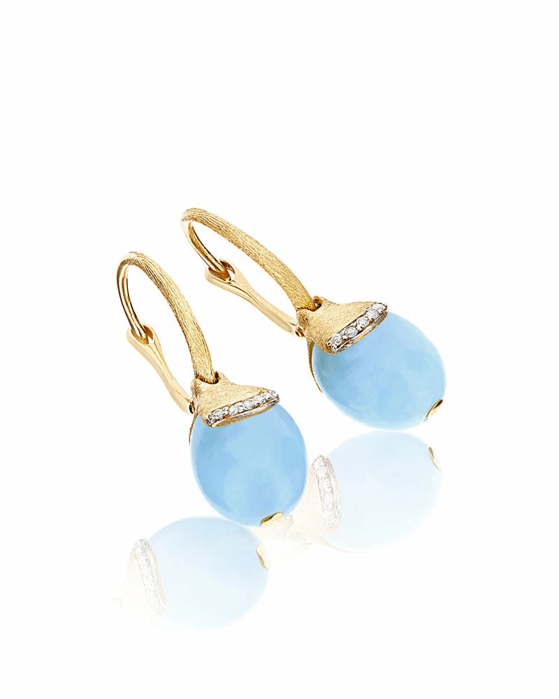 "Azure" Ciliegine Gold And Milky Aquamarine Ball Drop Earrings With Diamonds Details (SMALL) 5 "Azure" Ciliegine Gold And Milky Aquamarine Ball Drop Earrings With Diamonds Details (SMALL) - Image 3