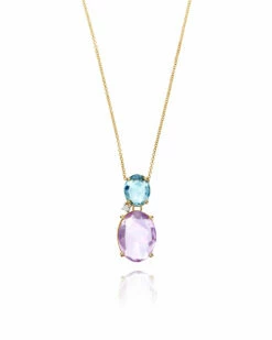 "Ipanema " Gold, Amethyst, Blue Topaz And Diamonds Pendant