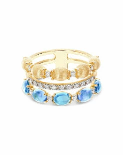 "Azure" Gold, Diamonds And London Blue Topaz Triple-band Ring -Nanis Sales 861