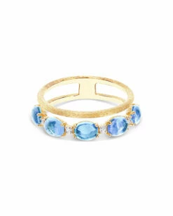 "Azure" Gold, Diamonds And London Blue Topaz Double-band Ring -Nanis Sales 864