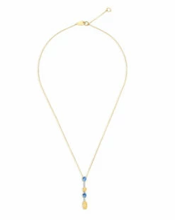 "Azure" Gold, Diamonds Bars And London Blue Topaz Dainty Long Necklace -Nanis Sales 870