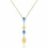 "Azure" Gold, Diamonds Bars And London Blue Topaz Dainty Long Necklace
