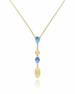 "Azure" Gold, Diamonds Bars And London Blue Topaz Dainty Long Necklace