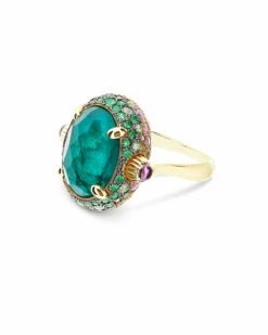 "Reverse" Gold, Sapphire, Tsavorite, Amethyst, Green Labradorite And Rock Crystal Double-face Ring (LARGE)