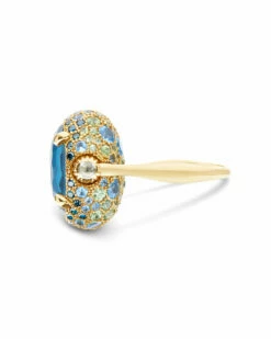 "Reverse" Gold, Blue Diamonds, Swiss Blue Topaz, Green Sapphires And London Blue Topaz Double-face Ring (LARGE) -Nanis Sales 890
