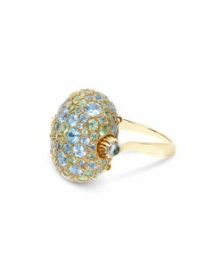 "Reverse" Gold, Blue Diamonds, Swiss Blue Topaz, Green Sapphires And London Blue Topaz Double-face Ring (LARGE) -Nanis Sales 891