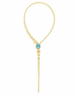 "Reverse" Gold, Blue Diamonds, Swiss Blue Topaz, Green Sapphires And London Blue Topaz Convertible Y Necklace (LARGE)